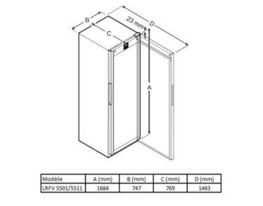 Armoire positive 5°C ± 3°C, 569 litres, porte vitrée