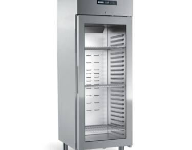 Armoire positive GN2/1, cuve inox emboutie, 1 porte vitrée, 700L