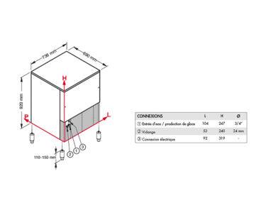 Machine à glace grains 153 kg/24h, réserve 40kg, condenseur air