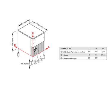 Machine à glace grains 105 kg/24h, réserve 20kg, condenseur air, pompe de vidange
