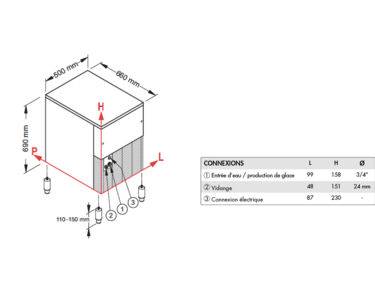 Machine à glace grains 105 kg/24h, réserve 20kg, condenseur air